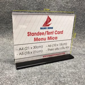 Menu mica – kệ mica A5 ngang chân đế uốn lùa 02 mặt