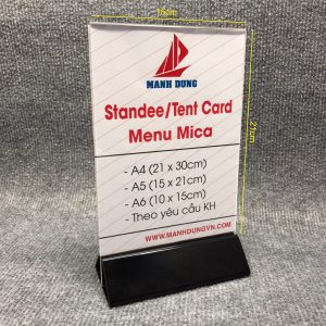 Menu mica – kệ mica A5 chân đế tam giác lùa 02 mặt