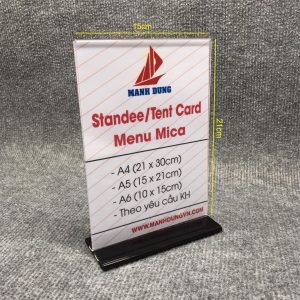 Menu mica – kệ mica A5 chân đế uốn lùa 02 mặt